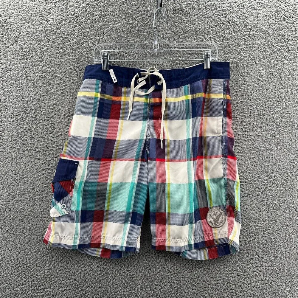 American Eagle Swim Trunks Board Shorts Mens Medium Multicolored Plaid Unlined